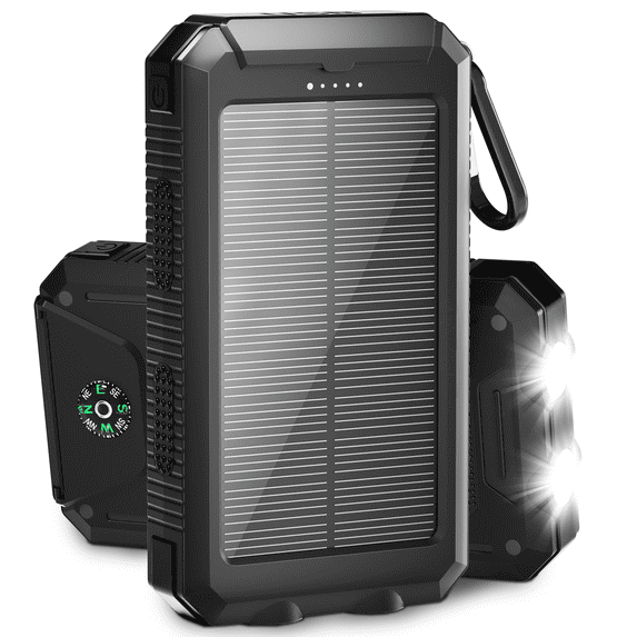 Solpowben 20000mAh Solar Power Bank Compatitble for iphone Portable Solar Power Bank with Dual 5V USB Ports 2 Flashlight Compass Battery Pack for Outdoor Camping Hiking(Black)