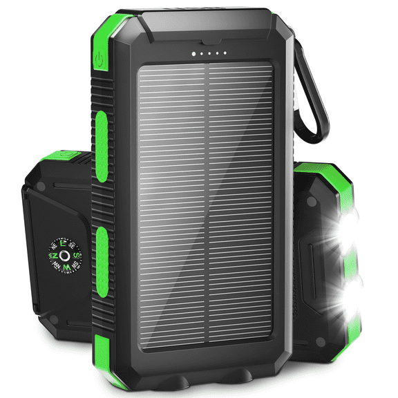 SOLPOWBEN 20000mAh Solar Power Bank Compatitble for iphone Portable Solar Power Bank with Dual 5V USB Ports 2 Flashlight Compass Battery Pack for Outdoor Camping Hiking(Green)