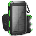 thumbnail image 1 of Solpowben 20000mAh Solar Power Bank Compatible for Cell Phone iPhone, Portable Charger with Dual 5V USB Ports & 2 Flashlights & Compass for Outdoor Camping Hiking (Green), 1 of 9