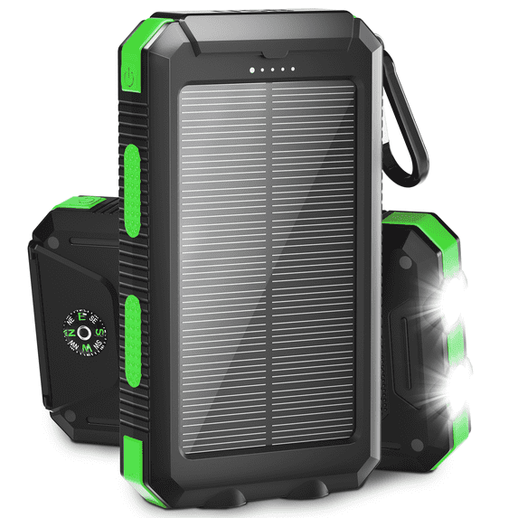 Solpowben 20000mAh Solar Power Bank Compatible for Cell Phone iPhone, Portable Charger with Dual 5V USB Ports & 2 Flashlights & Compass for Outdoor Camping Hiking (Green)