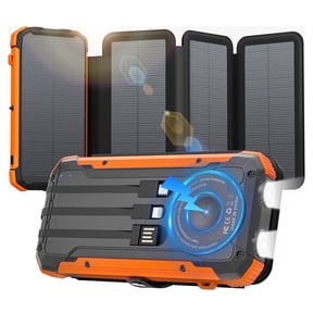 SOLPOWBEN 20000mAh Solar Power Bank With 4 Solar Panels,Portable Charger with Built-in 3 Cables and 22.5W Fast Charging,Phone Charger Compatible with iPhone/Android-Camping/Travel Essentials(Orange)