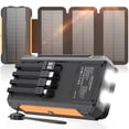 thumbnail image 1 of SOLPOWBEN 20000mAh Solar Power Bank with 4 Foldable Panels and 4 Built-In Cables, 15W Fast Charging Portable Charger for Cell Phone, Dual LED Flashlights Battery Pack for Camping, Travel, 1 of 9