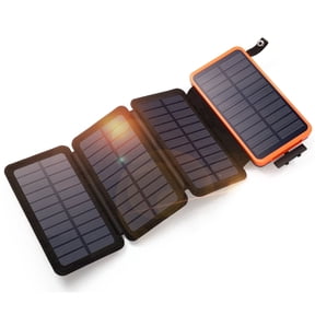SOLPOWBEN 30000mAh Solar Power Bank with 4 Solar Panels, Portable Battery Pack, Compatible with iPhone 17 & USB-C Devices, Flashlight for Camping Travel (Orange)