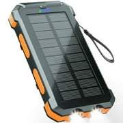 SOLPOWBEN 30000mAh Solar Charger for Cell Phone iPhone, Portable Solar Power Bank with Dual 5V USB Ports, 2 Led Light Flashlight, Compass Battery Pack for Outdoor Camping Hiking (Orange)