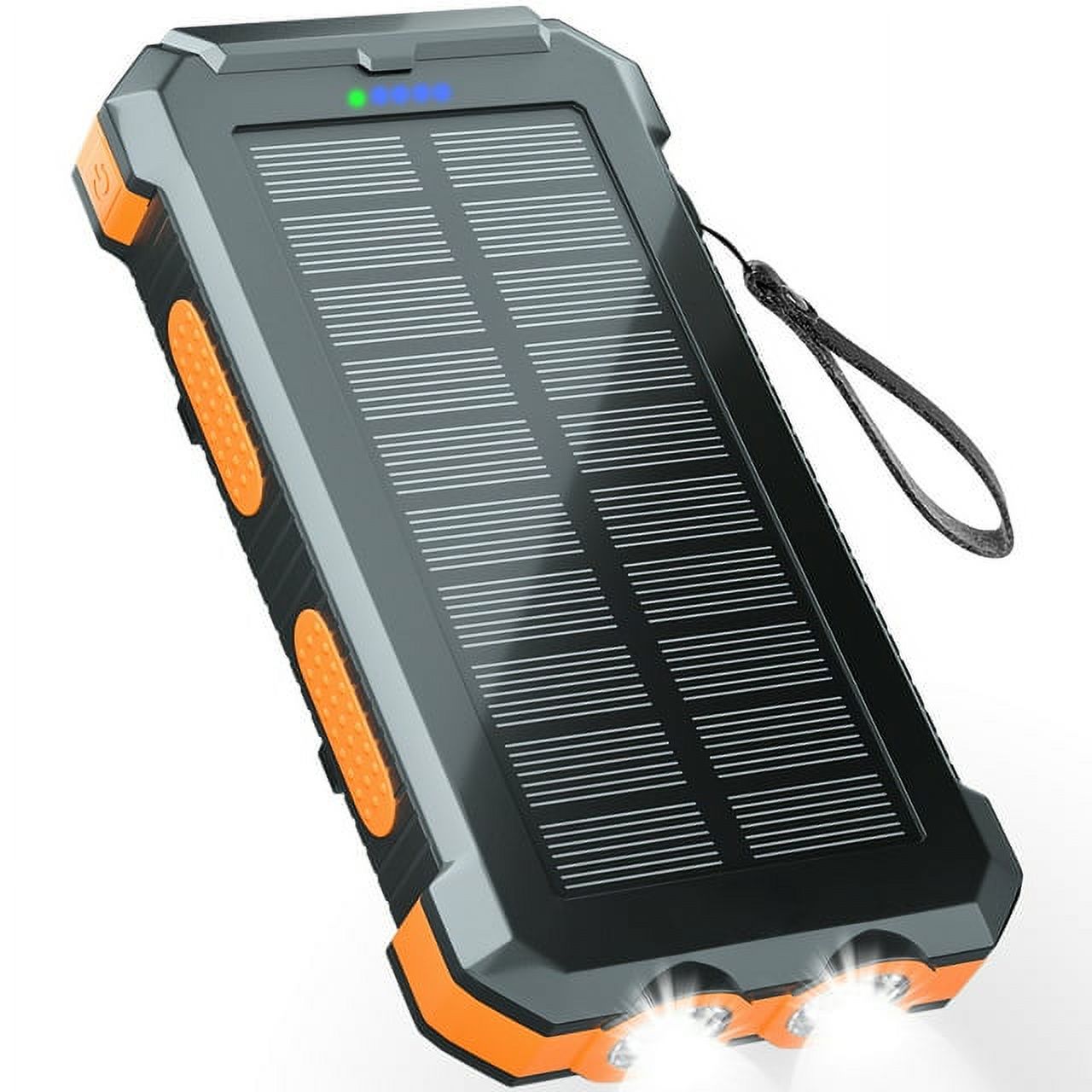 SOLPOWBEN 30000mAh Solar Charger for Cell Phone iPhone, Portable Solar Power Bank with Dual 5V USB Ports, 2 Led Light Flashlight, Compass Battery Pack for Outdoor Camping Hiking (Orange) - image 1 of 8