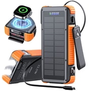 SOLPOWBEN 38800mAh Solar Power Bank, 22.5W Fast Charging Portable Charger with 27.6-Inch Retractable Cable, 3-in-1 Magnetic Wireless Charging for iPhone 12+, Wa