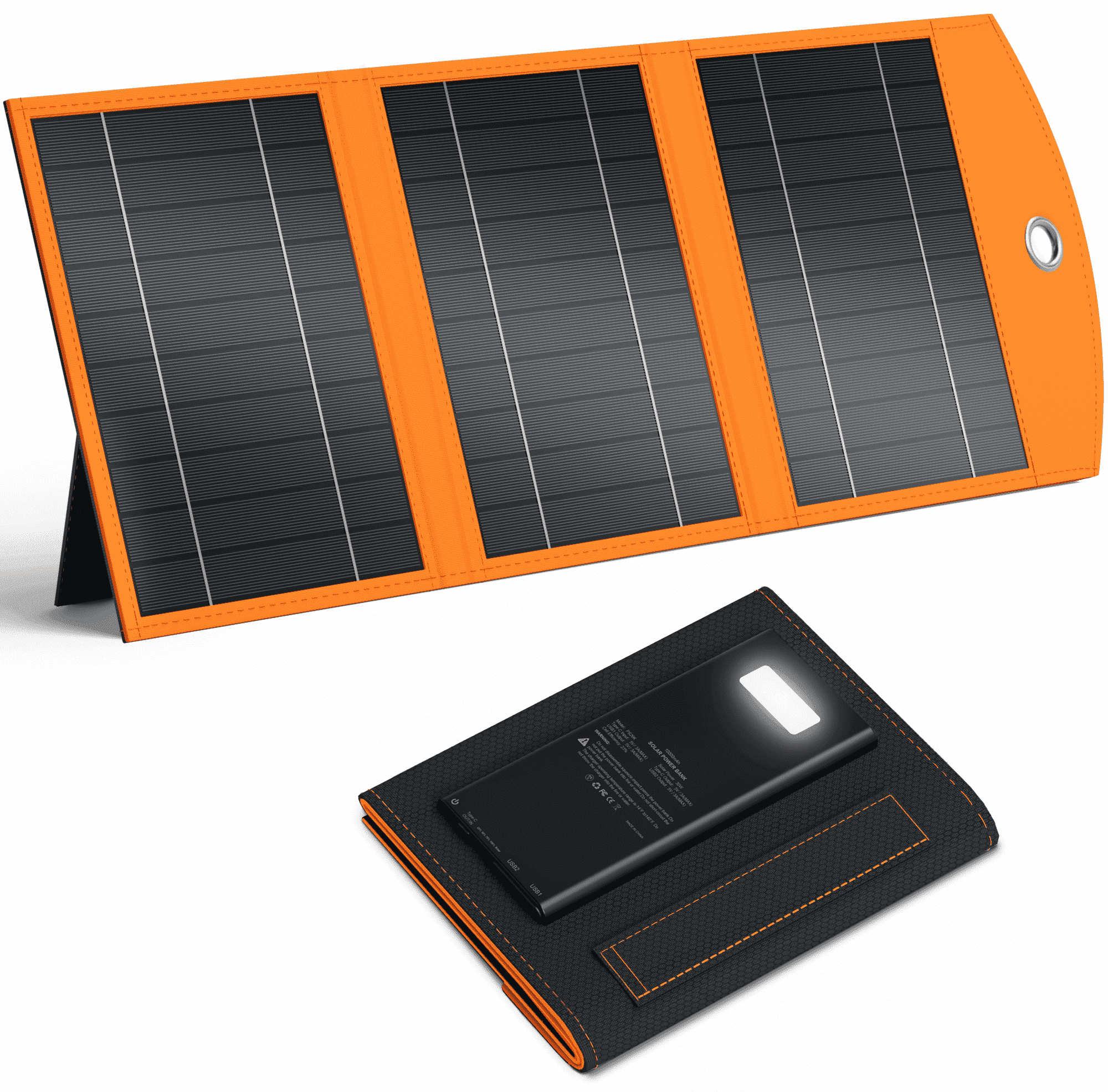 SOLPOWBEN Solar Panels With 10000mAh Power Bank,Waterproof Solar Panel Charger with USB & Type-C Ports,Compatible with iPhone ipad Camera, Suitable for Camping, Hiking, Backpacking (Orange)
