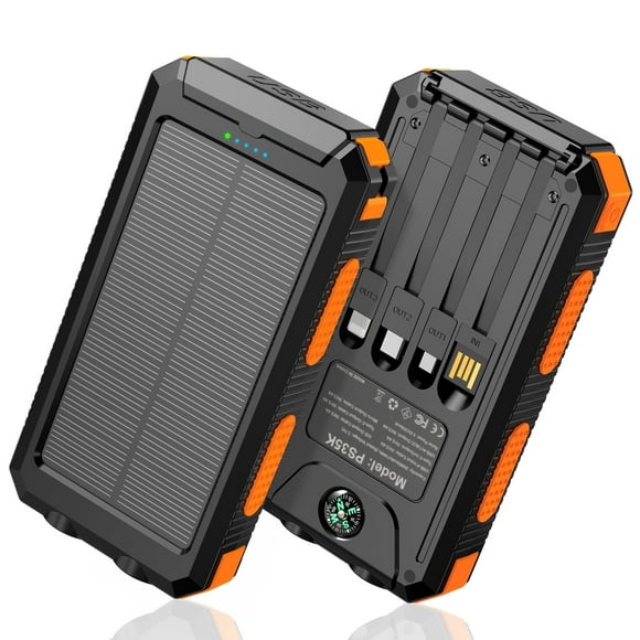 SOLPOWBEN 20000mAh Solar Power Bank Type-C 12W Fast Charging Compatible for iPhone Portable Charger with SOS Flashlight for Outdoor Use (Orange)