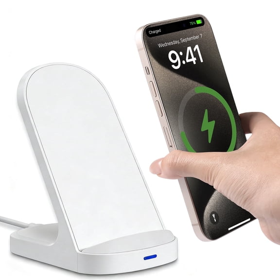 SOLPOWBEN Wireless Charger Stand 15w Max Fast Wireless Charging Stand Compatible with iPhone 17/17 Plus/17 Pro Max 16/15/14/13/SE/12 Series (Without AC Adapter) White