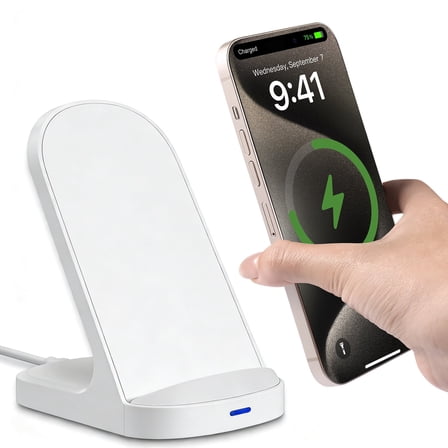 SOLPOWBEN Wireless Charger Stand 15w Max Fast Wireless Charging Stand Compatible with iPhone 17/17 Plus/17 Pro Max 16/15/14/13/SE/12 Series (Without AC Adapter) White