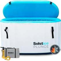 SOLSTICE ORIGINAL Inflatable Ice Bath Cold Plunge Tub Compatible W/ Water Chillers & Ozone Filters | Outdoor & Indoor | Inlet Outlet Connection for Accessories | Insulated Lid Hot Cold | 100 Gallon