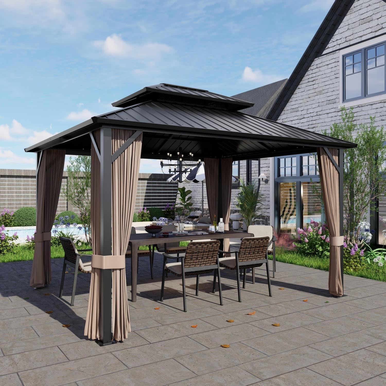 SOLUMIA 10' x 12' Hardtop Gazebo with Galvanized Steel Double Roof and Aluminum Frame for Patio