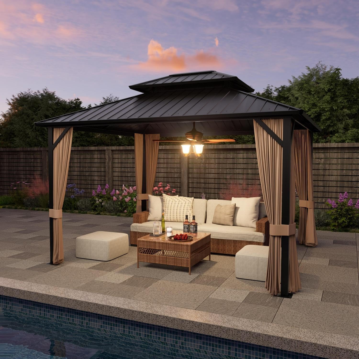 SOLUMIA 10' x 12' Hardtop Gazebo with Galvanized Steel Double Roof and Aluminum Frame for Patio and Backyard