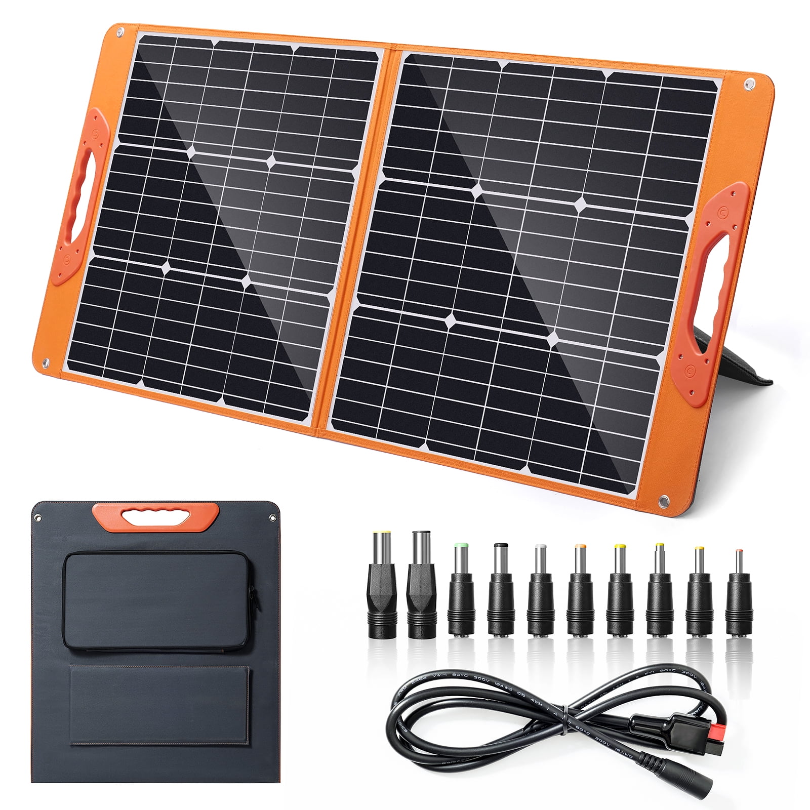 SOLUPUP 100 Watt Portable Solar Panel for Power Station, Monocrystalline Foldable Panel Solar with 5V USB 18V DC Output, Perfect for Camping Hiking Off-Grid Living（Orange)