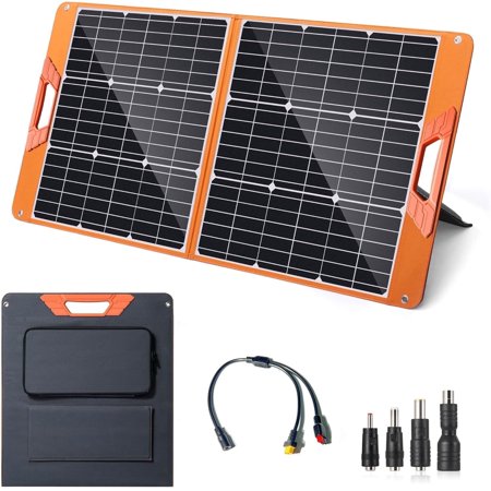 SOLUPUP 100 Watt Portable Solar Panel for Power Station, Monocrystalline Foldable Panel Solar with 5V USB 18V DC Output, Perfect for Camping Hiking Off-Grid Living(Orange)
