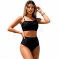 thumbnail image 1 of DivineGift Women's High Waisted Bikini Set, Asymmetrical Strap with Rhinestone Detail, S-XL, 1 of 10
