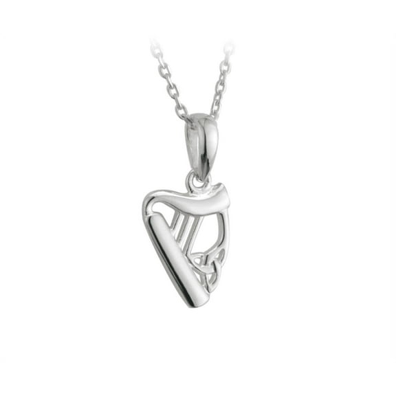 SOLVAR Women's Sterling Silver Harp Trinity Knot Pendant Irish Necklace Made in Ireland
