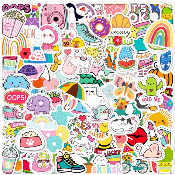 SOLVIO 100 Pcs Cute Stickers, Waterproof Vinyl Kawaii Aesthetic Stickers for Water Bottles, Laptop, Skateboard, Scrapbook, Luggage, Phone, Decals Sticker Pack for Kids, Teens, Adults, Girls