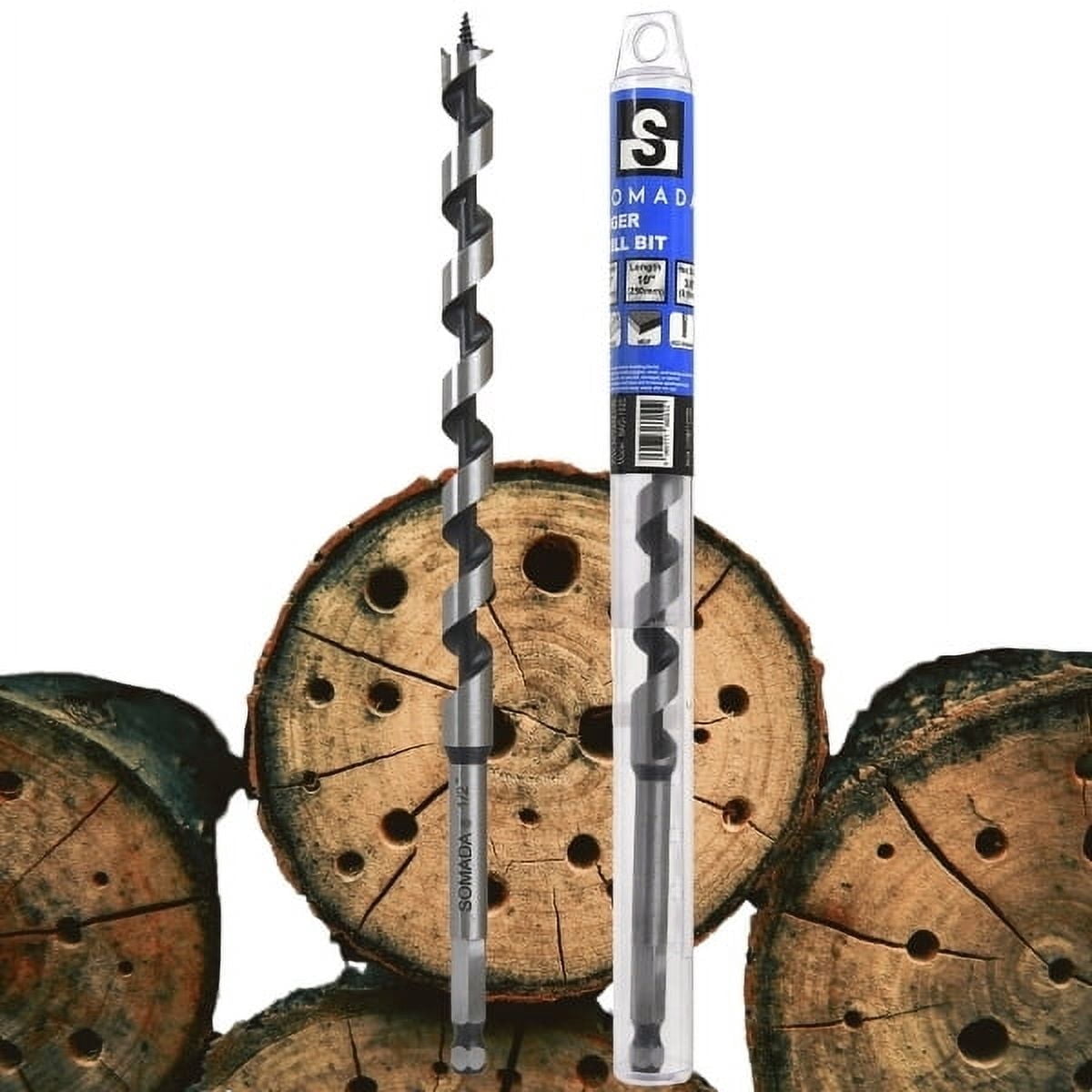 SOMADA 1/2-inch x 10-inch Auger Drill Bit for Wood, Quick Change Hex Shank 3/8-inch, Ship Auger Long Drill Bit for Soft and Hard Wood, Plastic, Drywall and Composite Materials