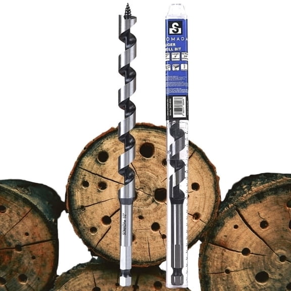 SOMADA 1/2-inch x 8-inch Auger Drill Bit for Wood, Quick Change Hex Shank 3/8-inch, Ship Auger Long Drill Bit for Soft and Hard Wood, Plastic, Drywall and Composite Materials