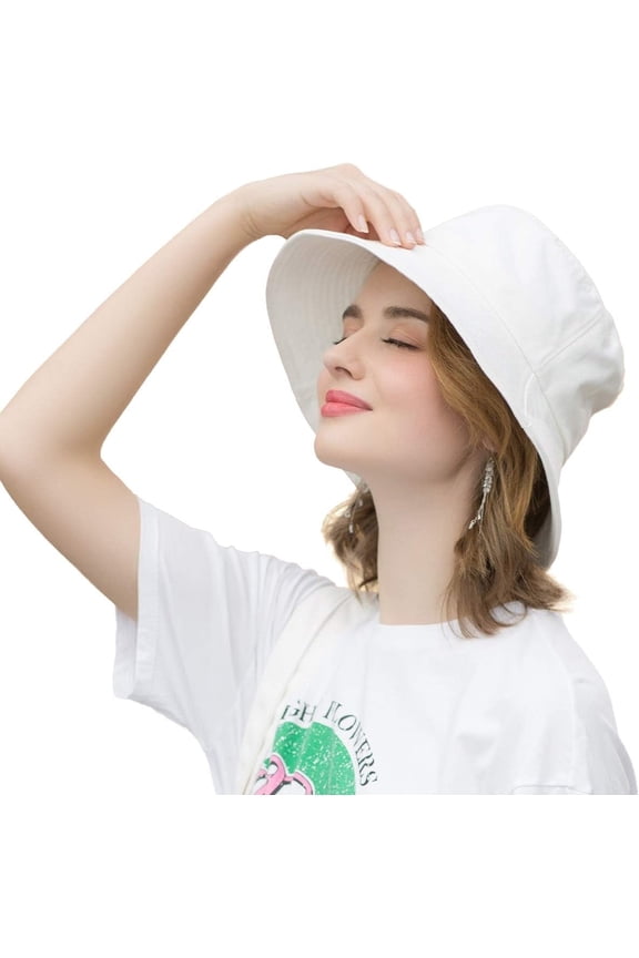 Womens Cotton Wide Brim Sun Hats UPF50+ UV Packable Beach Hat Summer Bucket Cap for Travel