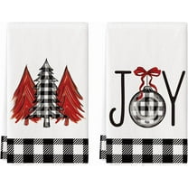 SOME THING Black White Buffalo Plaid Xmas Trees Joy Christmas Kitchen Towels Dish Towels, 18x26 Inch Seasonal Winter Decoration Hand Towels Set of 2