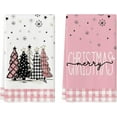 thumbnail image 1 of SOME THING Pink Buffalo Plaid Xmas Tree Merry Christmas Kitchen Towels Dish Towels, 18x26 Inch Winter Snowflakes Decoration Hand Towels Set of 2, 1 of 6