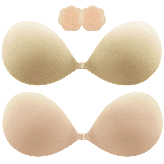 SOMER 2 Pairs Backless Bra, Sticky Bra, Reusable Adhesive Bra, Strapless Bras for Women, Push Up Backless Strapless Bra for Backless Dress Top, Adhesive Invisible Lift Up Bras with Nipple Covers