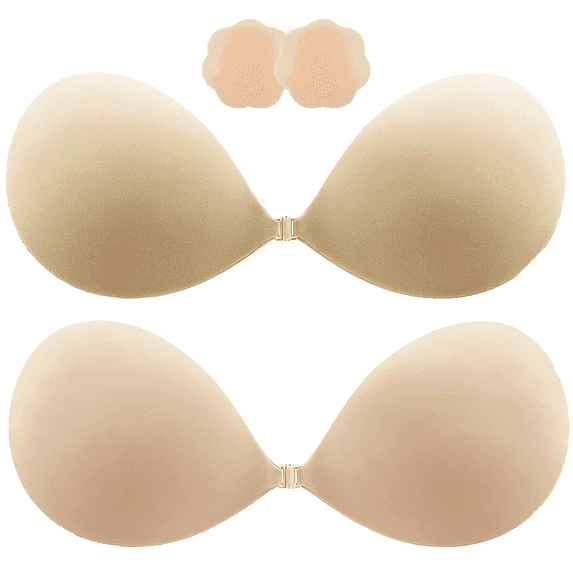 SOMER 2 Pairs Sticky Bra, Backless Bra, Reusable Adhesive Bra, Strapless Bras for Women, Push up Sticky Bra for Backless Dress Top, Adhesive Invisible Lift Up Bras with Nipple Covers
