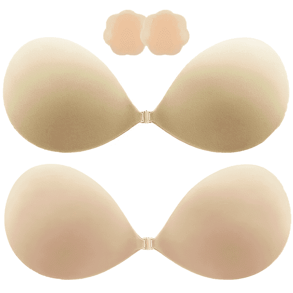 SOMER 2 Pairs Sticky Bra, Backless Bra, Reusable Adhesive Bra, Strapless Bras for Women, Push up Sticky Bra for Backless Dress Top, Adhesive Invisible Lift Up Bras with Nipple Covers