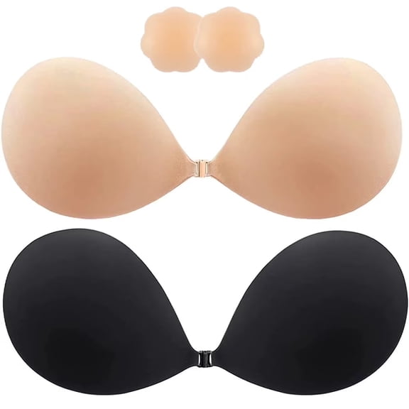 SOMER 2 Pairs Sticky Bra, Backless Bra, Reusable Adhesive Bra, Strapless Bras for Women, Push up Sticky Bra for Backless Dress Top, Adhesive Invisible Lift Up Bras with Nipple Covers