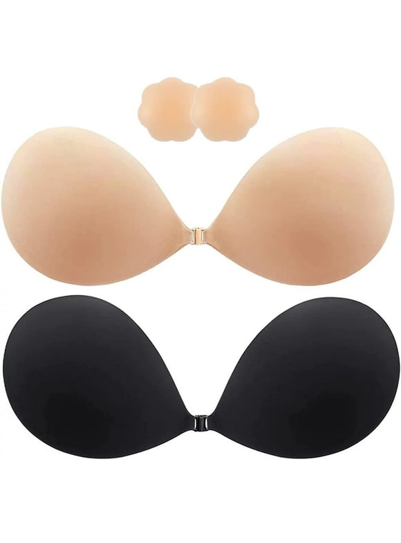 2 Pairs Backless Bra, Sticky Bra, Reusable Adhesive Bra, Strapless Bras for Women, Push Up Backless Strapless Bra for Backless Dress Top, Adhesive Invisible Lift Up Bras with Nipple Covers
