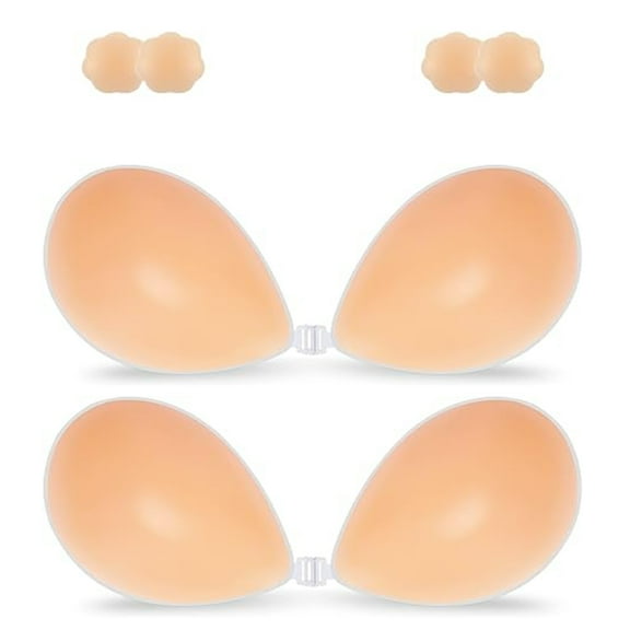 SOMER 2 Pairs Reusable Sticky Bra with 2 Pairs Nipple Covers, Adhesive Bra, Strapless Bras for Women, Invisible Push Up Silicone Bra for Backless Dress Top