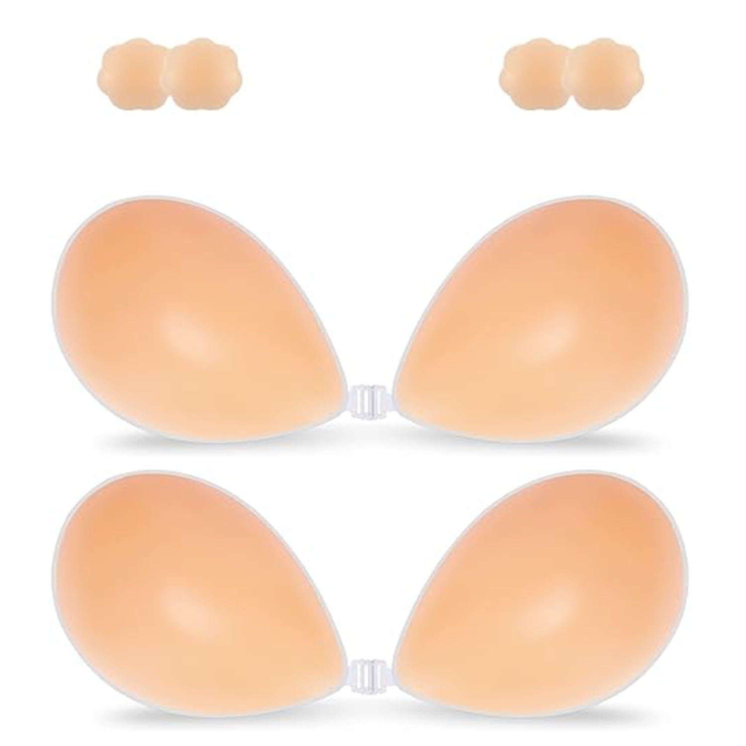 SOMER 2 Pairs Reusable Sticky Bra with 2 Pairs Nipple Covers, Adhesive