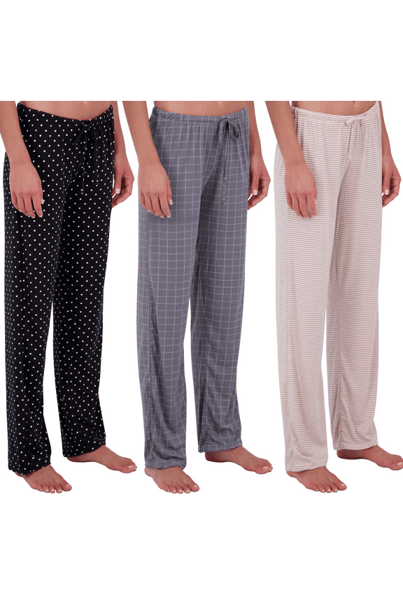 3 Pack Womens Pajama Pants Pj Bottom Cotton Ultra-Soft Comfy Lounge Drawstring Sleepwear Pants