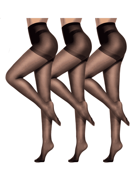 3 Pair Black Tights for Women Sheer Pantyhose Set Stockings for Women Comfort with Reinforced Toe Fashion Pantyhose