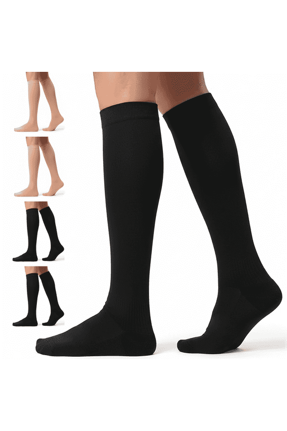 4 Pairs Compression Socks for Women Thigh High Extra Long Cotton Knit Knee Long Socks, 2 Pieces Black + 2 Pieces Nude