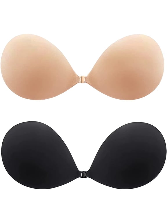 Backless Sticky Bra for Women, Reusable Adhesive Strapless Bra, Push Up Invisible Lift Bra for Dresses and Low-Cut Outfits, 2 Pairs