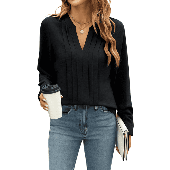 SOMER Womens Tops Long Sleeve V Neck Shirts Dressy Casual Blouses Tunic Tops for Women Business and Going Out,2025 Fall Trendy
