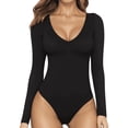 thumbnail image 1 of SOMER Body Suit Tummy Control Deep V Neck Long Sleeve Tops Black Bodysuit for Women Clothing, 1 of 6