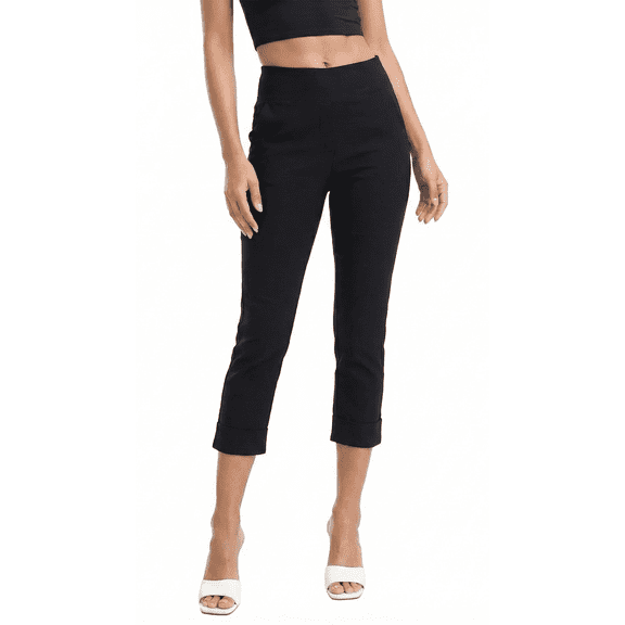 SOMER Capri Pants for Women Jeggings for Women with Pockets Elastic Waist Cropped Jeans Black XL Casual Work