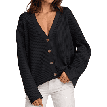 SOMER Cardigan Sweaters for Women Black Long Sleeve Women's Cardigan Sweaters Oversized Open Front Button V Neck Lightweight Cardigans Knit