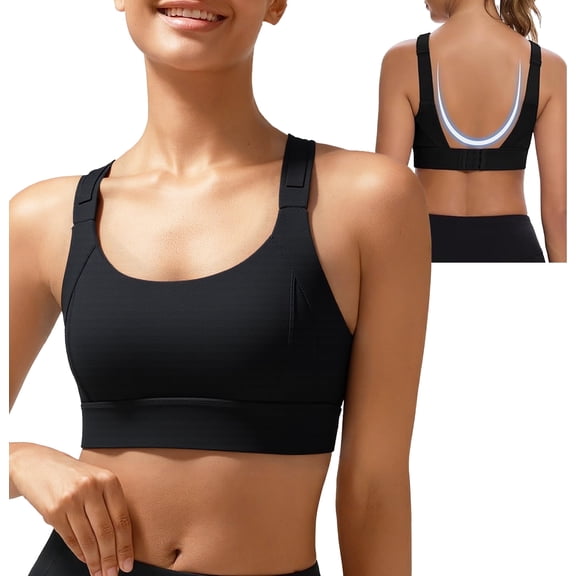 SOMER Sports Bras for Women High Support Impact Padded Gym Essentials Seamless Workout Bra Adjustable Tank Top Black