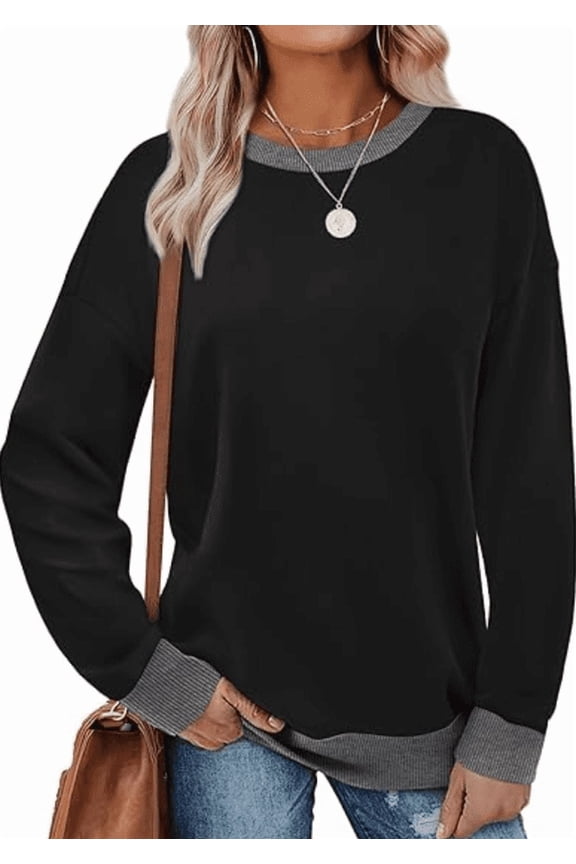 Long Sleeve Shirts for Women, Trendy Crew Neck Sweatshirt for Women, Cotton Cute Basic Tees for Women, Color Block Casual Womens Fall Tops Soft Comfy