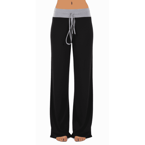 SOMER Wide Leg Pants for Women Lounge Pants Casual with Contrast Drawstring Palazzo Pants Loose Comfy Casual Bottoms Black