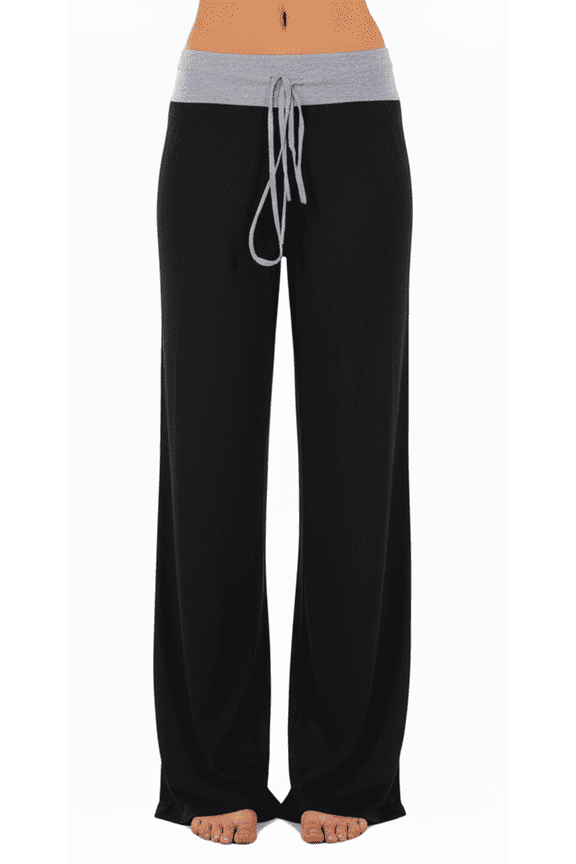 Lounge Pants for Women Casual Wide Leg with Contrast Waistband Drawstring Comfy Stretch Pajama Bottoms