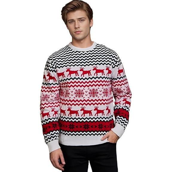 SOMER Men Christmas Sweater Family Couples Warm Thick Casual Knitted Pullover Top Xmas Elk Snowflake Reindeer Sweatshirt for Holiday Party New Year