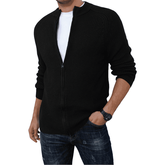 SOMER Men's Cardigan Sweaters Jackets Full Zip Up Long Sleeve Slim Fit Knitted Lapel Casual Ribbed Sweater
