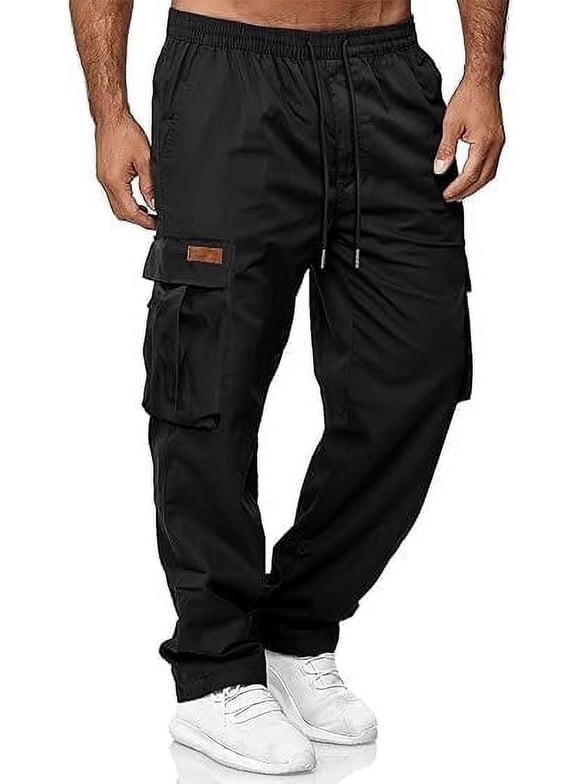 Men's Cargo Sweatpants Casual Workout Joggers Loose Athletic Pants for Men with Pockets,polyester fabric