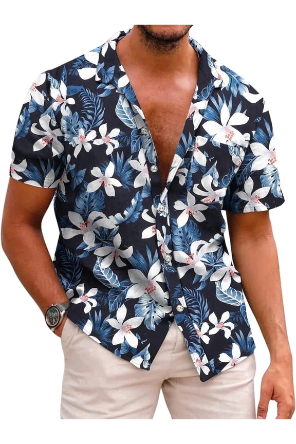 Men's Hawaiian Shirts Short Sleeve Casual Button Down Beach Shirt